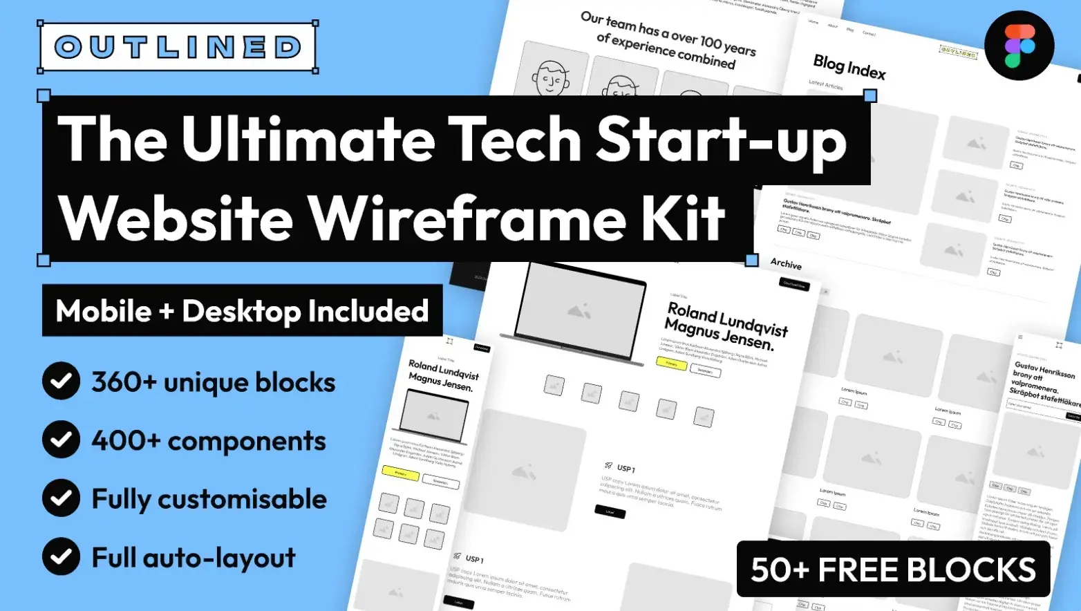 multiple tech startup website wireframe templates for figma