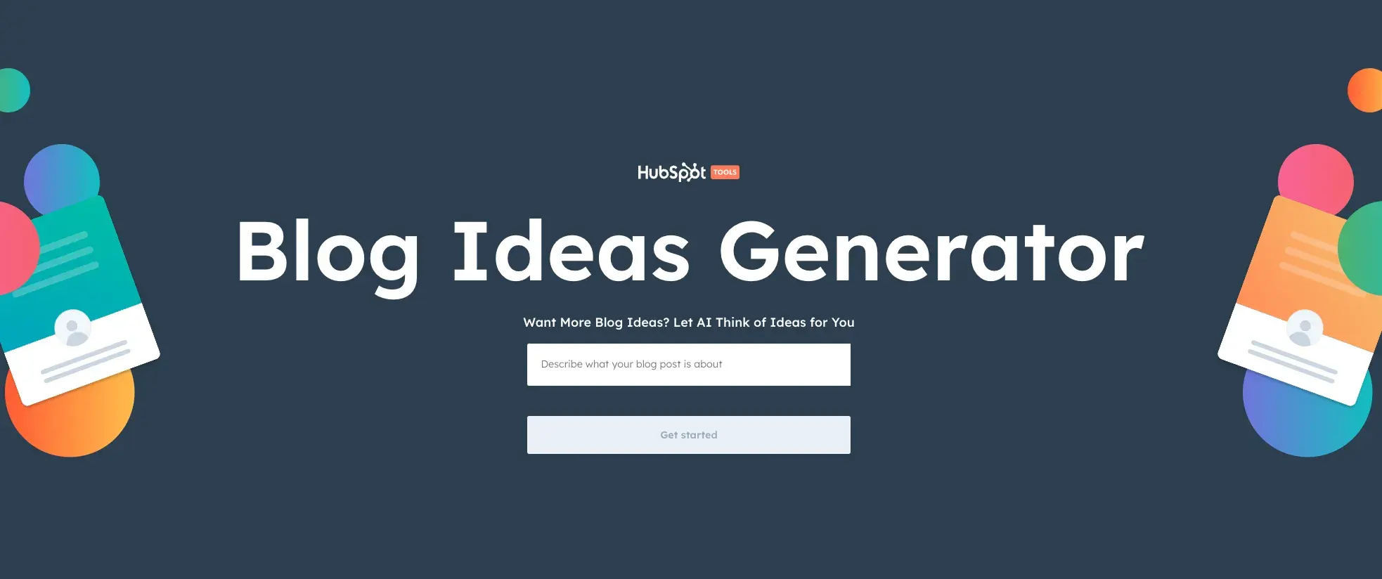 homepage for hubspot’s blog idea generator tool