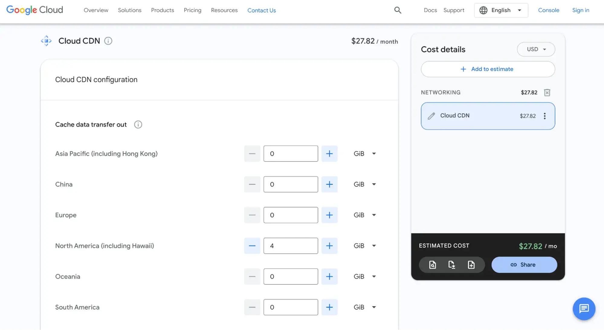 Google Cloud CDN cost calculator