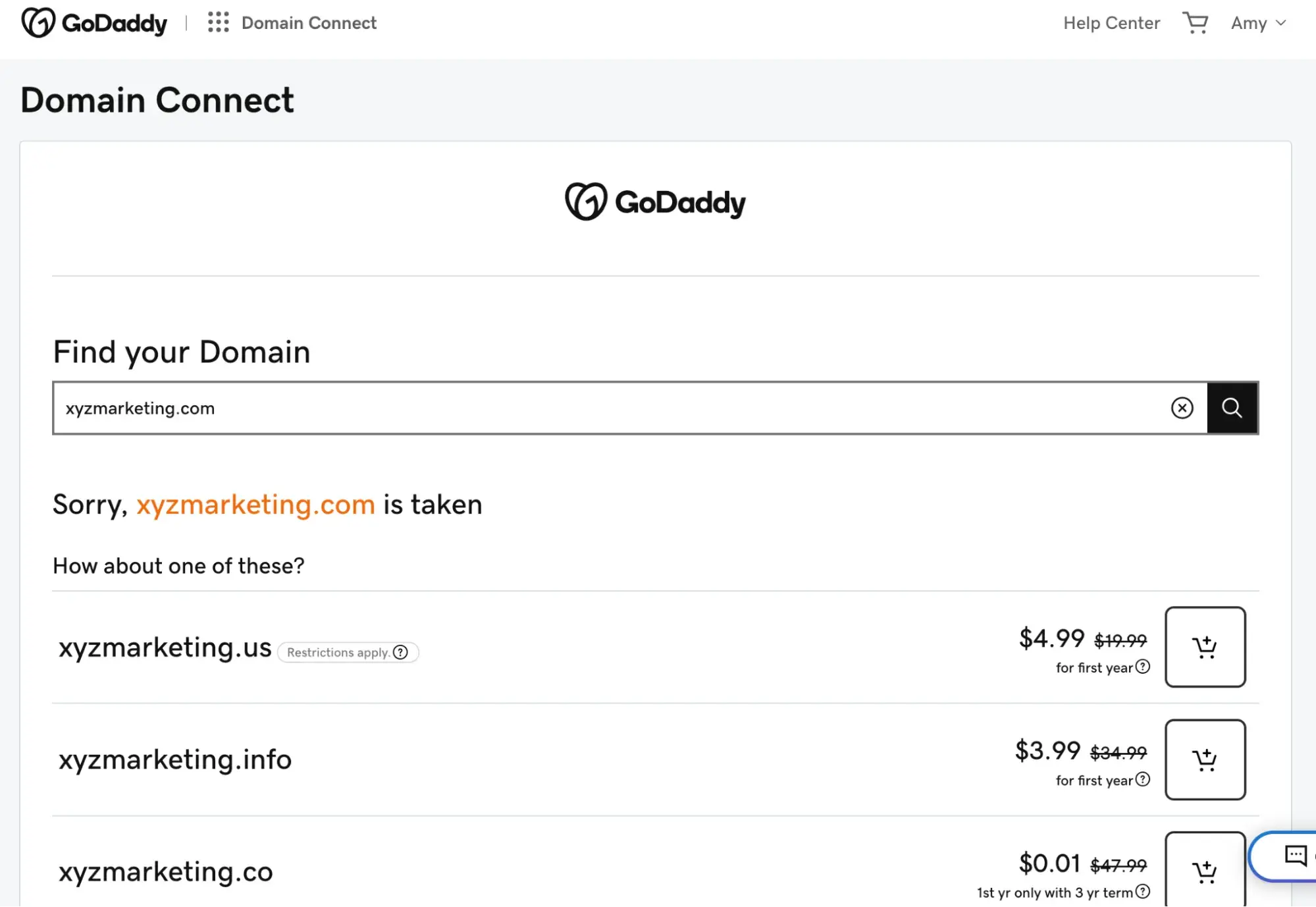 Find your domain on GoDaddy.com