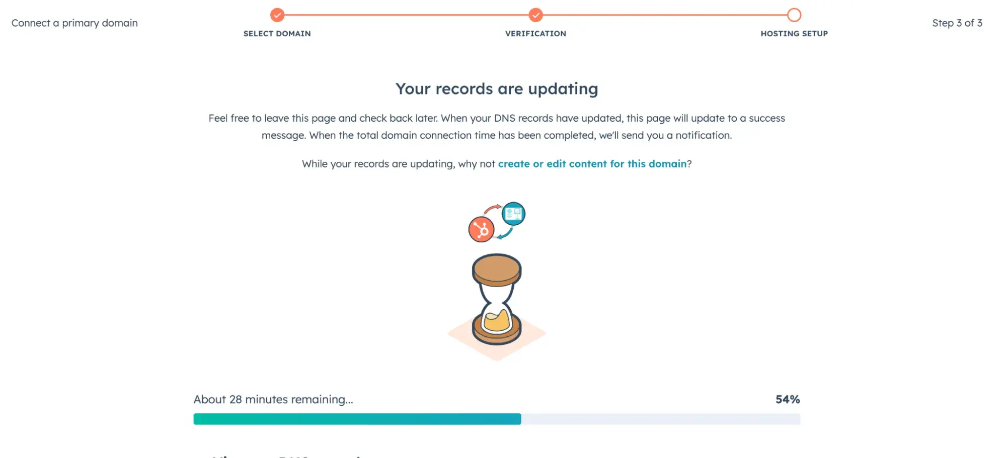 DNS records updating screen in Content Hub