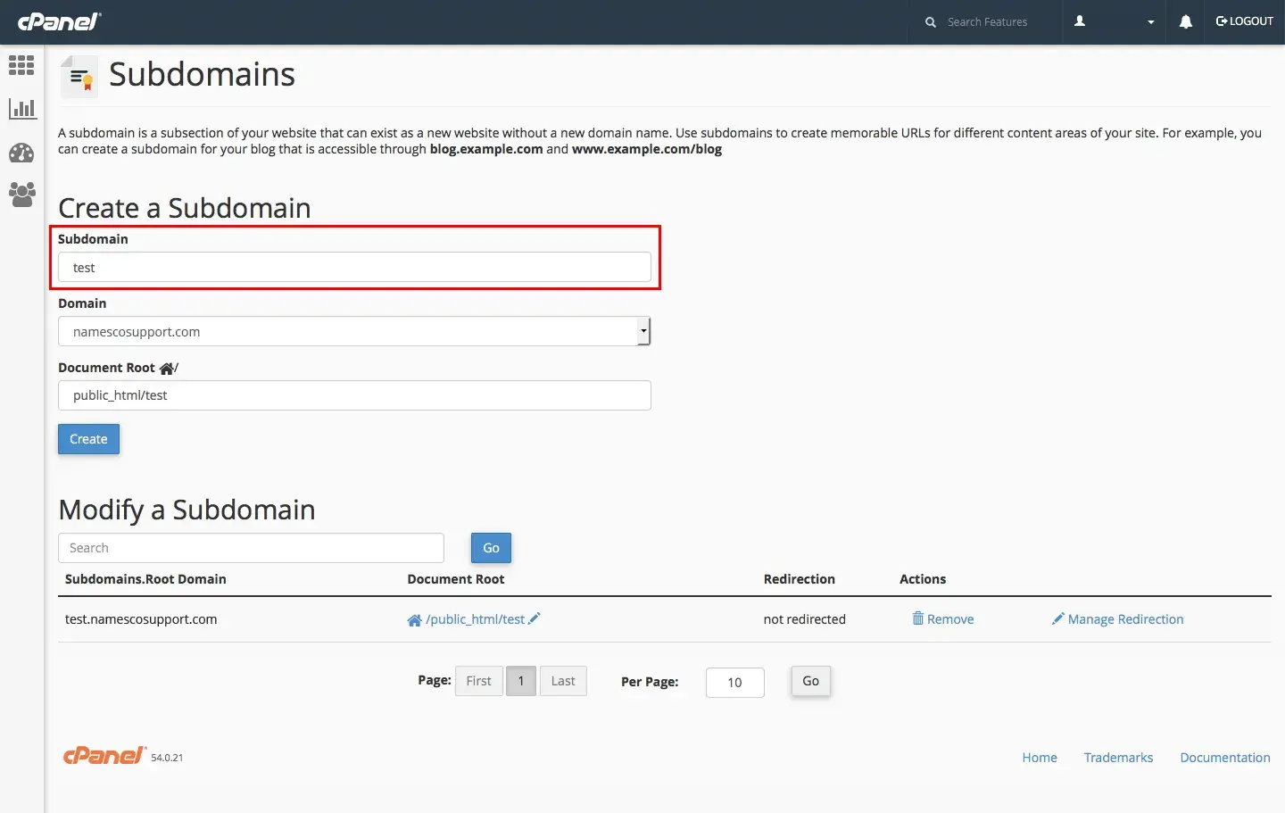 creating a new subdomain in cpanel