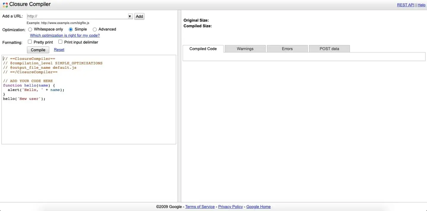 Minifying CSS and JavaScript files with the Closure Compiler Service to improve latency