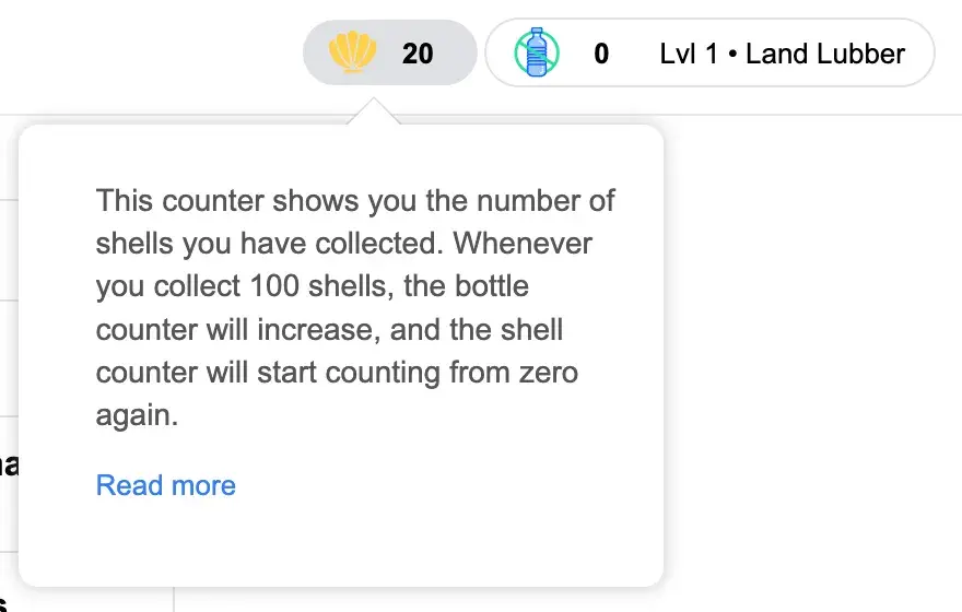 The shell counter shows how many shells you’ve earned for your searches.