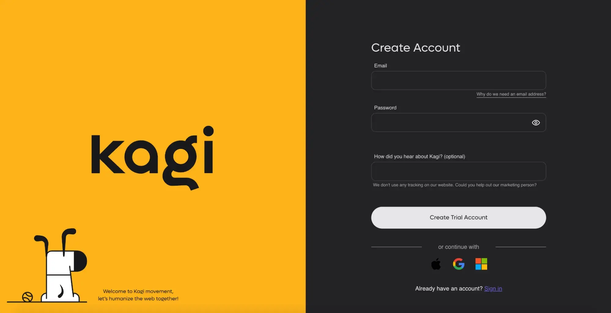 Create an account to use Kagi, an ad-free alternative search engine.