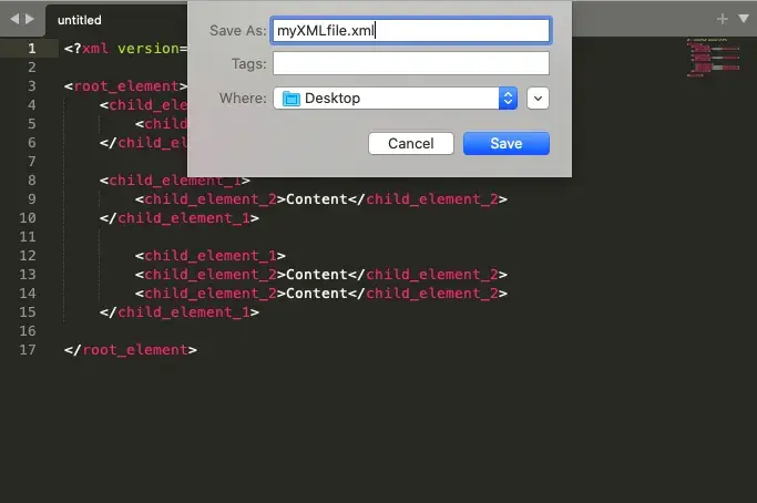 Screenshot of step six of creating an xml file