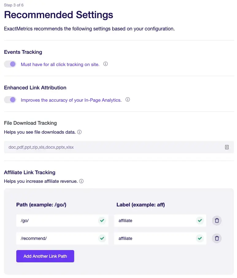 toggling settings for exactmetrics