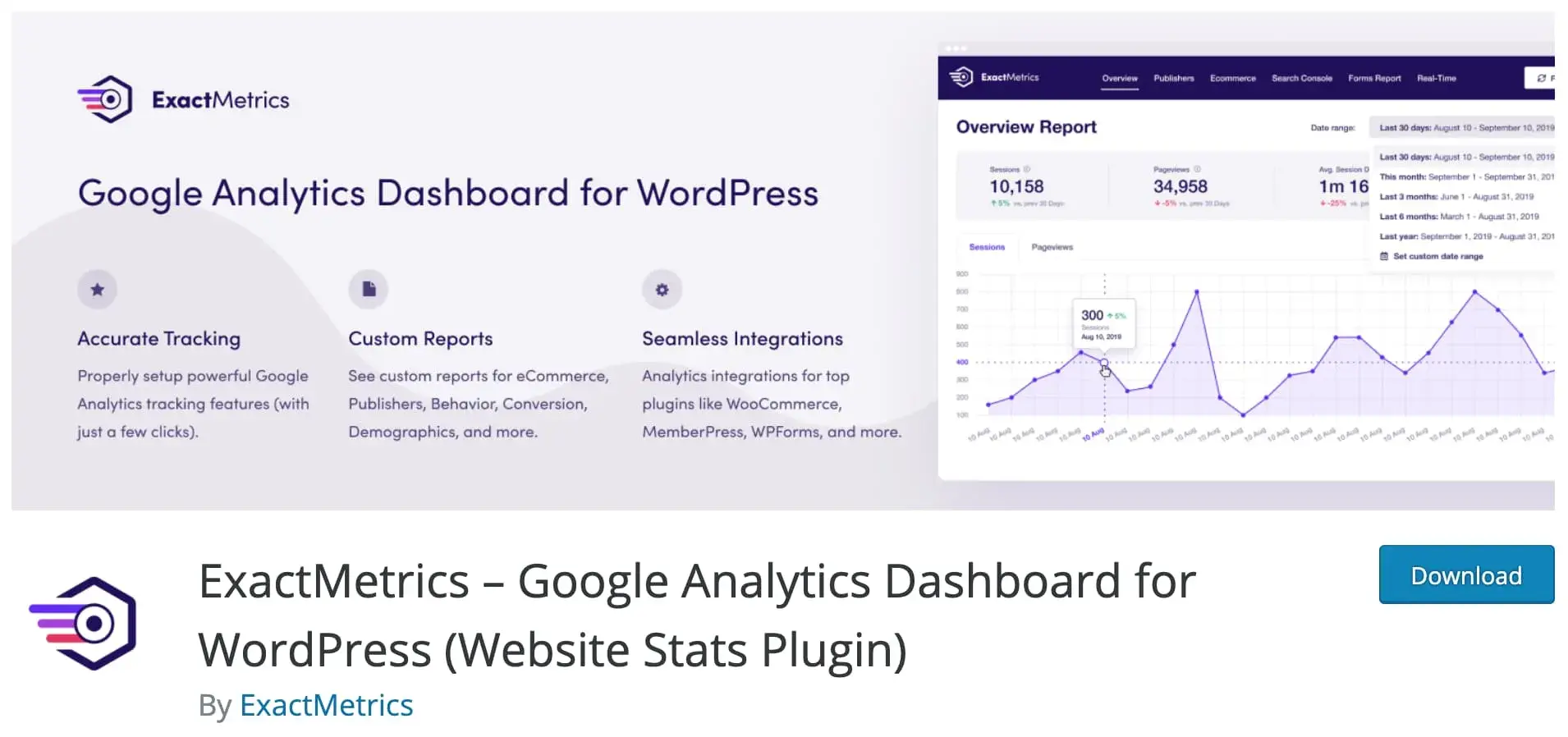 wordpress traffic plugin: exactmetrics homepage