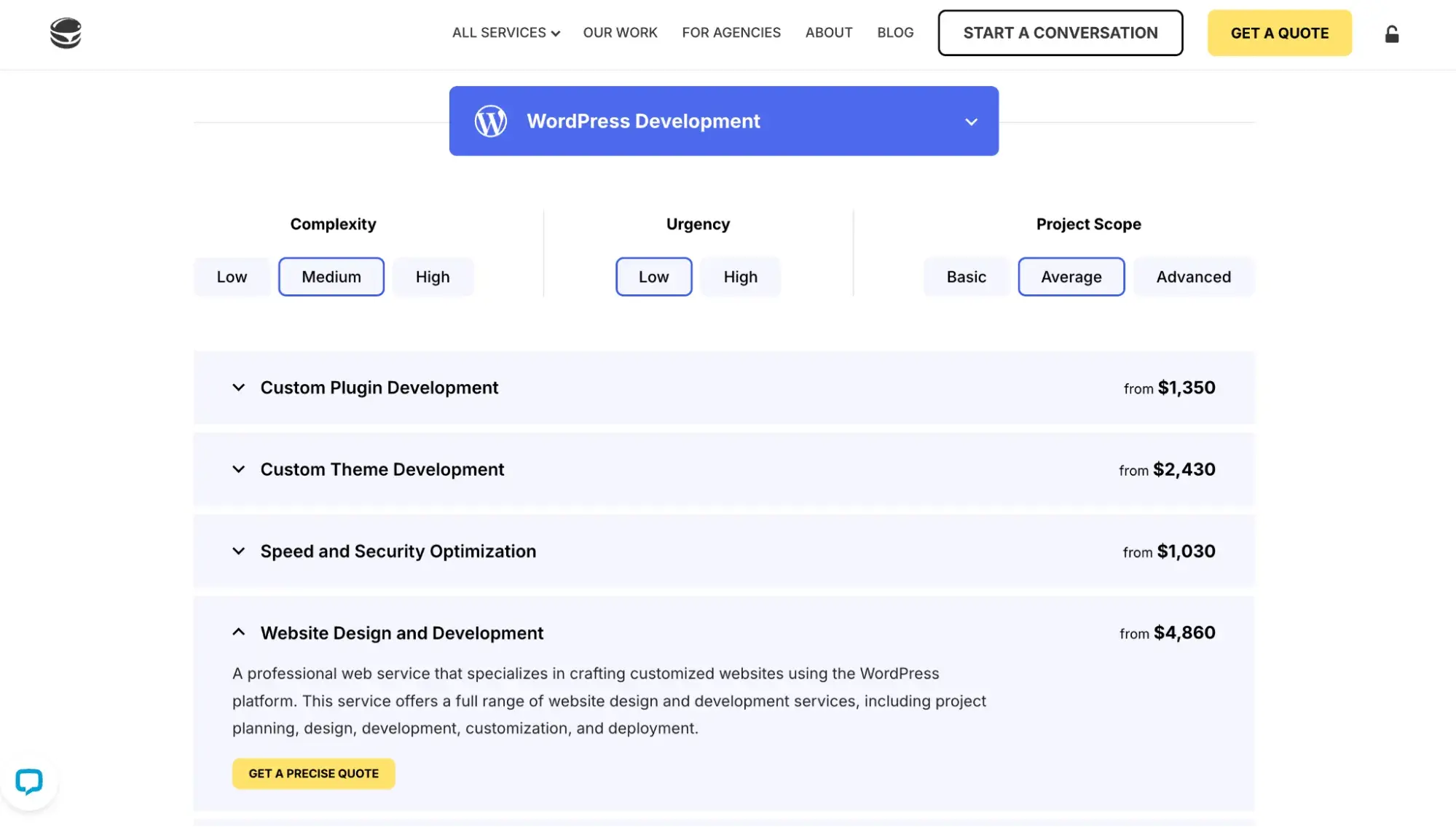 htmlBurger’s pricing table for WordPress web development