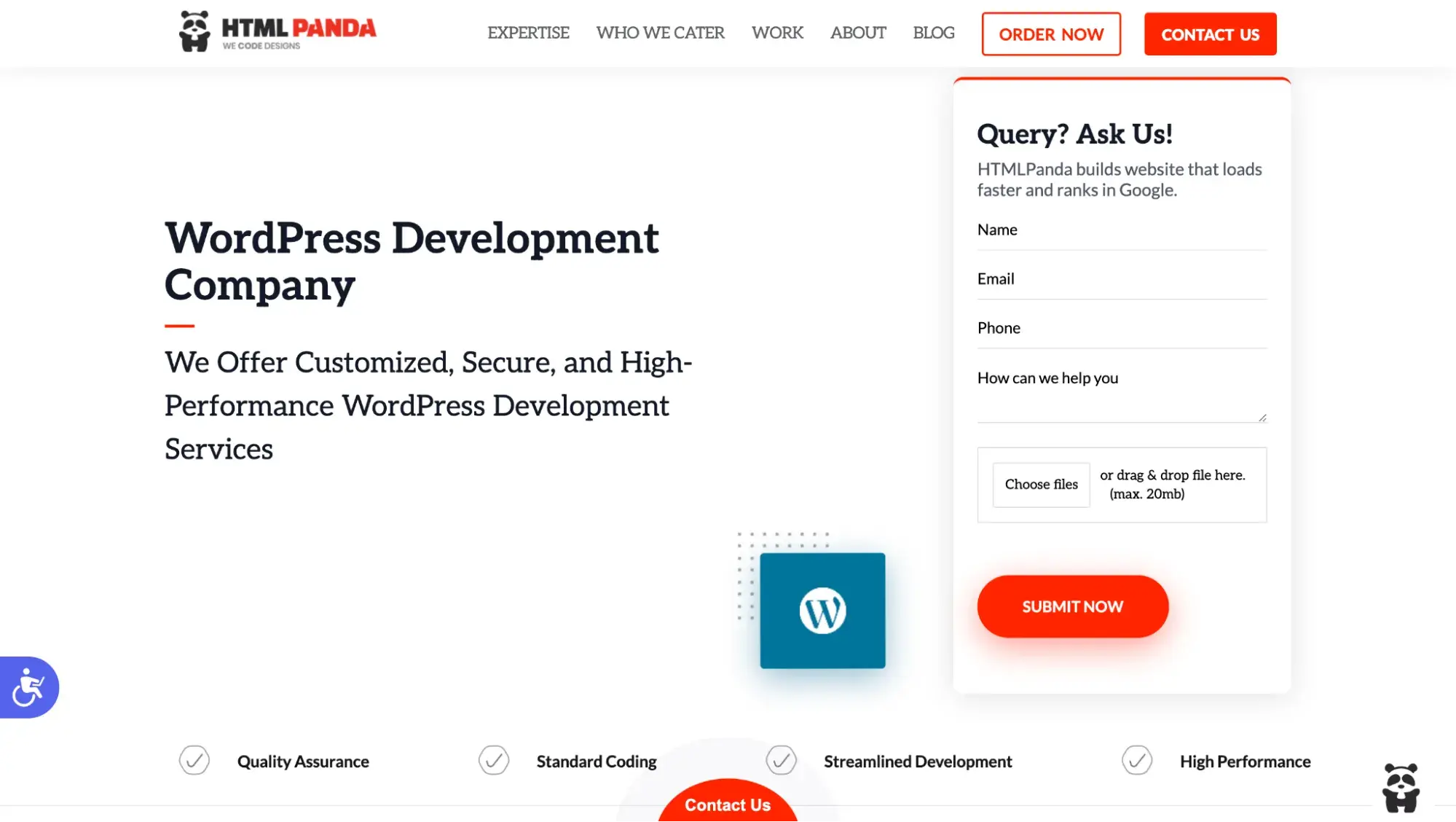 WordPress web design company htmlPanda’s website