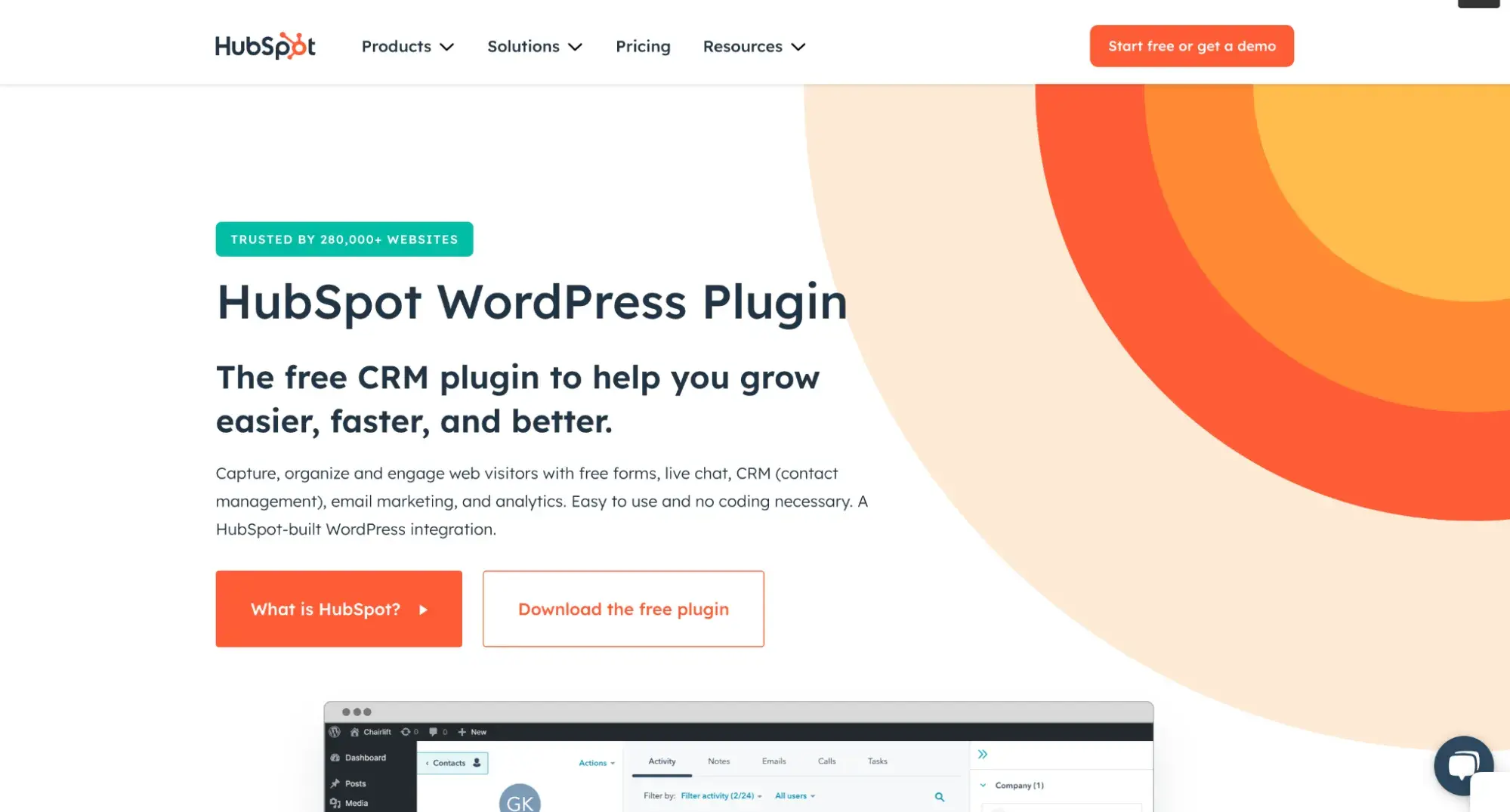 HubSpot WordPress plugin landing page