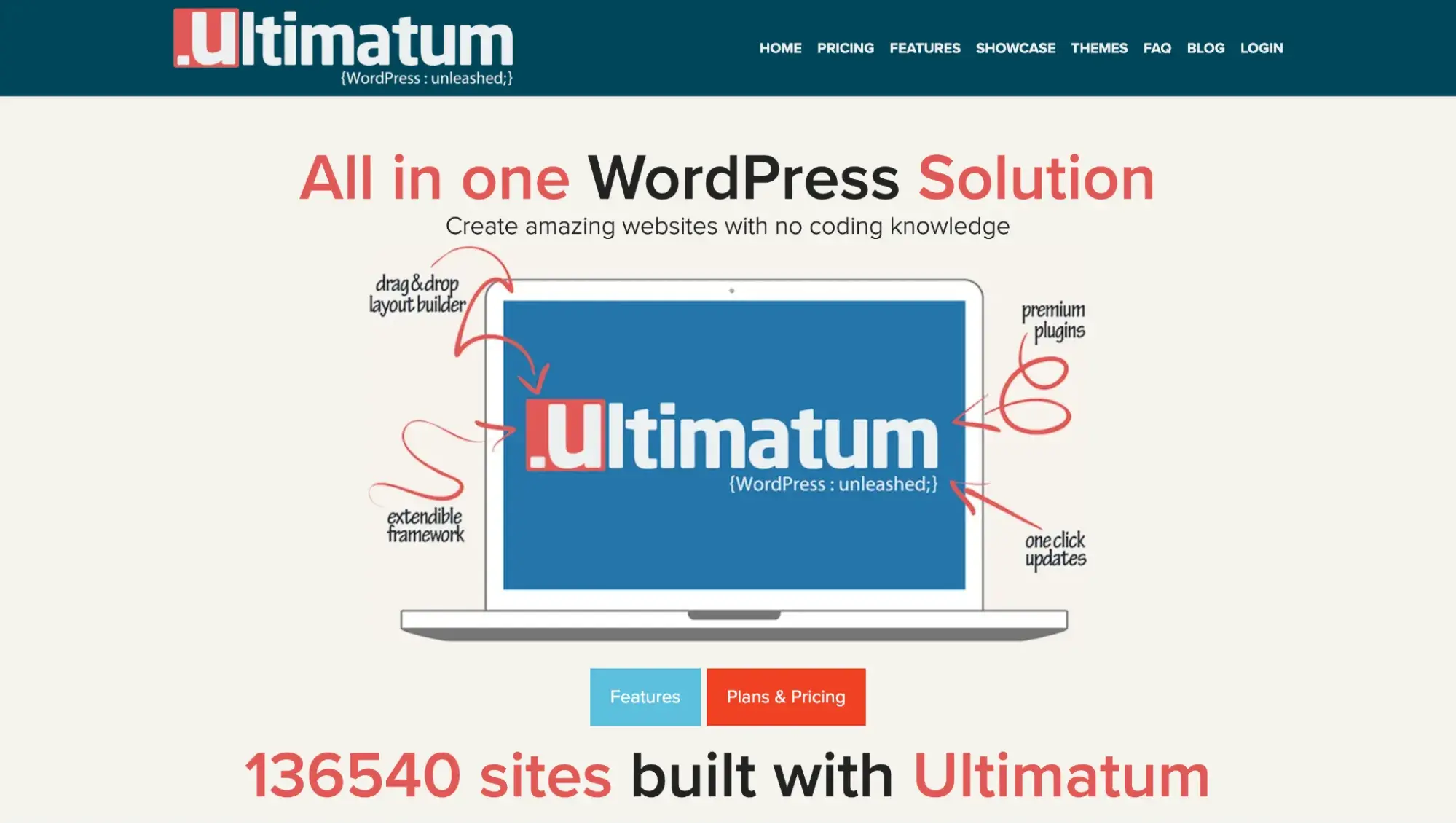 Website of Ultimatum, a WordPress web design tool