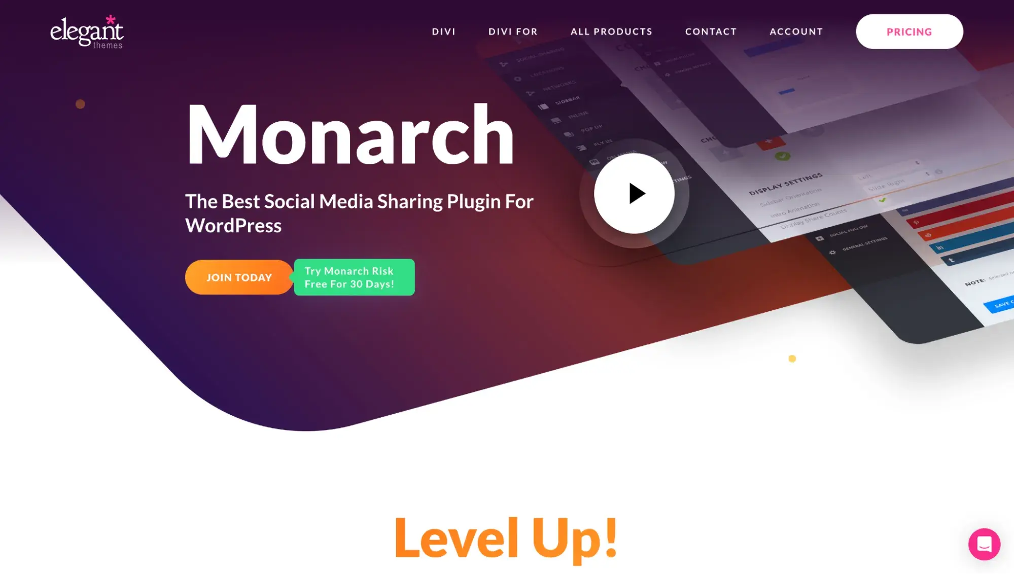 Website of Monarch, a WordPress web design plugin