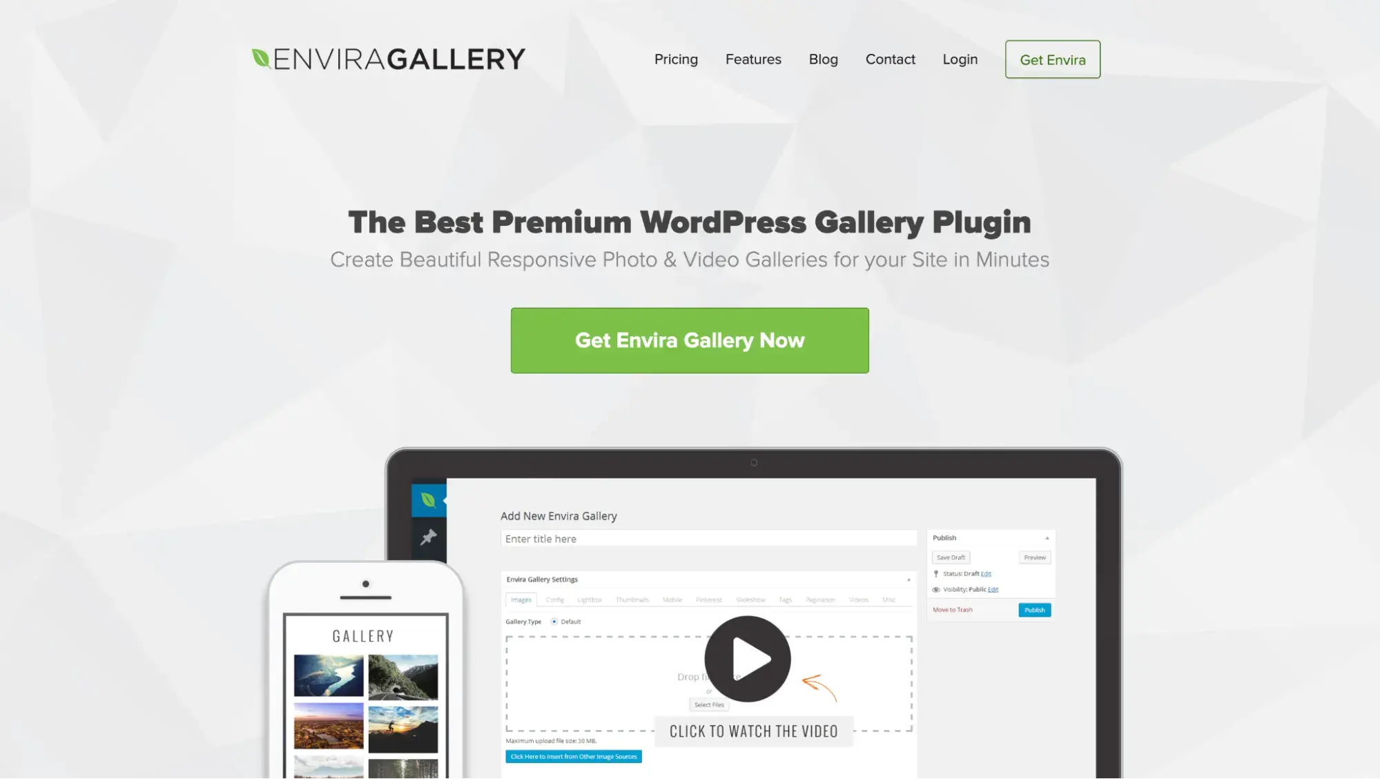 Website of Envira, a WordPress web design plugin