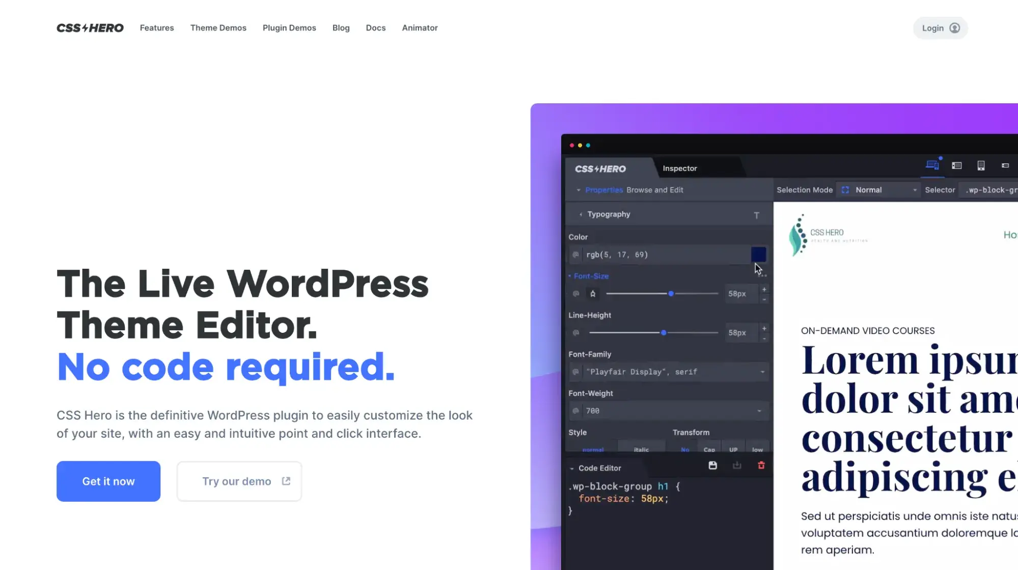 Website of CSS Hero, a WordPress web design plugin