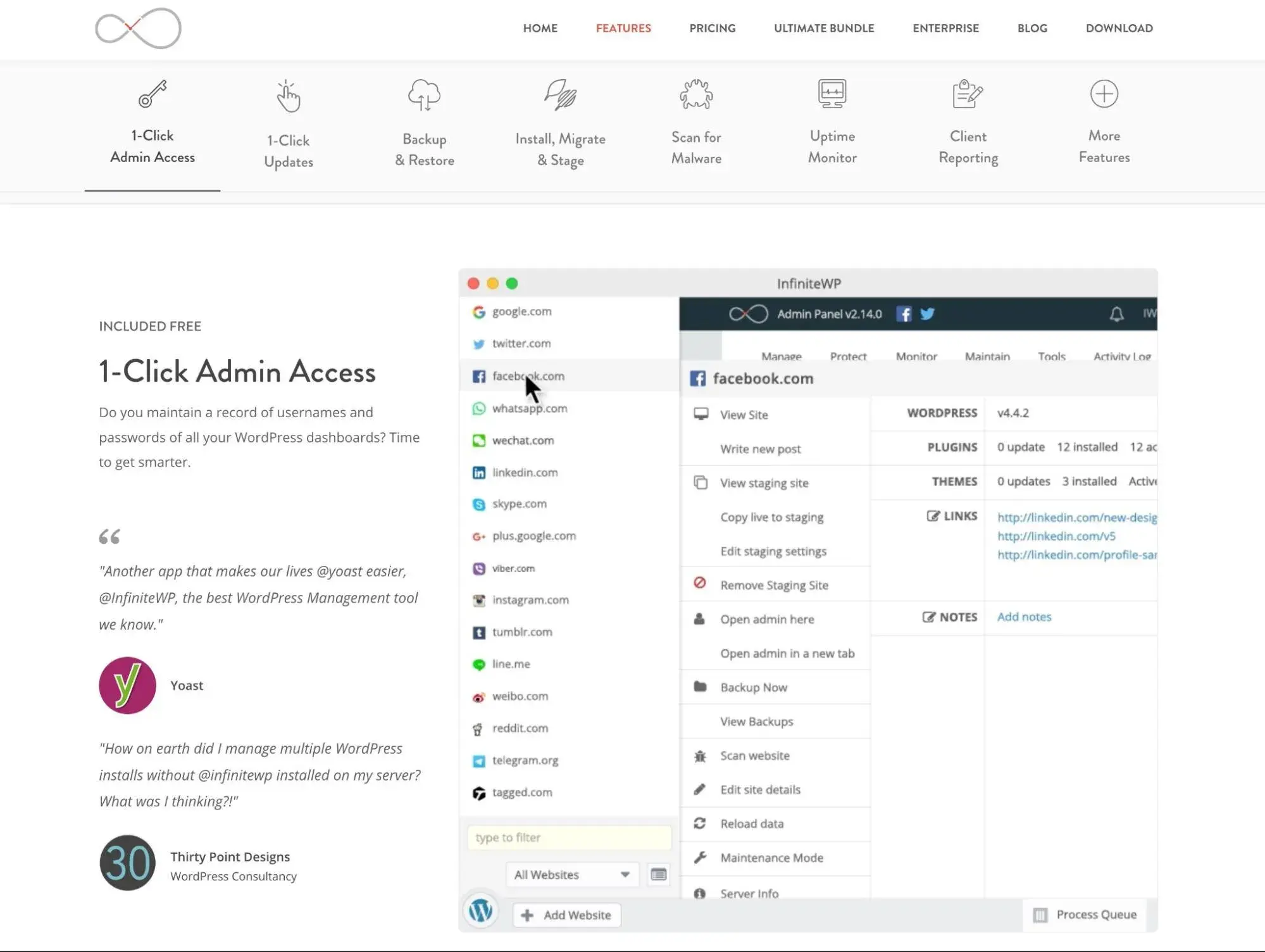 The InfiniteWP dashboard to manage multiple WordPress sites