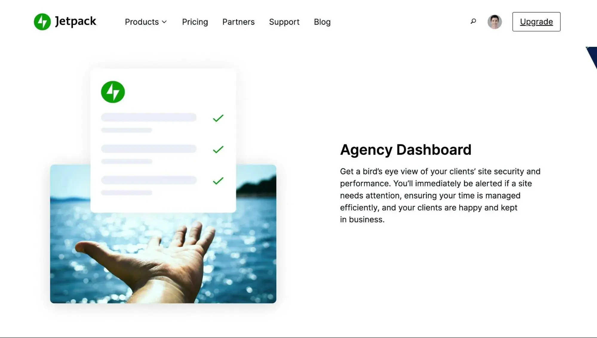 The Jetpack agency dashboard page